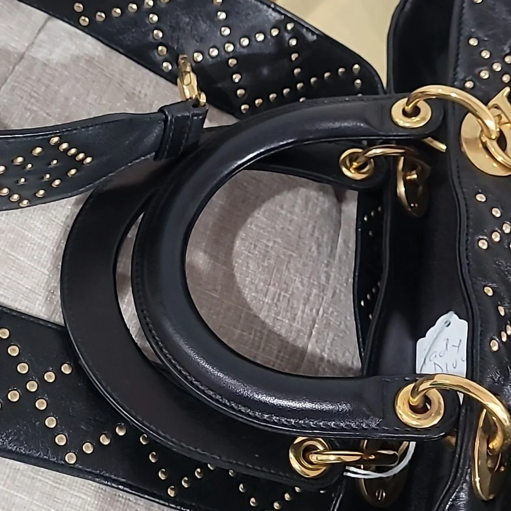 Christain Dior Lady Dior Black Studded Tote Handbag - Picture 11 of 16